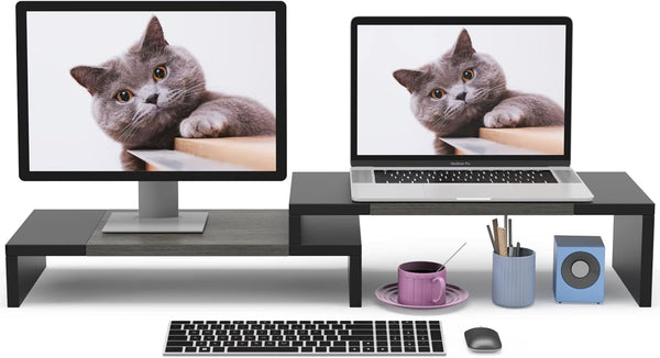 WESTREE Dual Monitor Stand Riser - 2 Shelf Computer Monitor Stand with Adjustable Length and Angle for Desktop Organizer