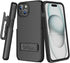 BELTRON Case Holster Combo for iPhone 15, Slim Protective Full Body Grip Case & Swivel Belt Clip with Kickstand