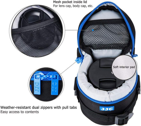 JJC Camera Lens Pouch Case for Canon EF-S 18-55mm, Nikon AF-S 18-55mm, Fujifilm XF 16mm 23mm, Zipper Polyester Bag