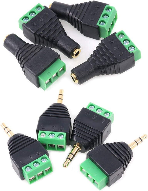 Glarks 8Pcs 3.5mm Stereo Audio Balanced Male & Female Jack to AV 3-Screw Video Balun Terminal Adapter Connector