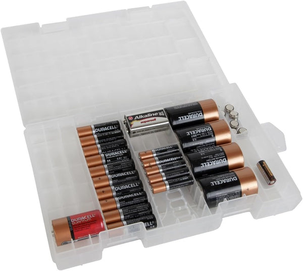 Home-X Battery Organizer Storage Case - Clear, See-Through Battery Holder - Battery
