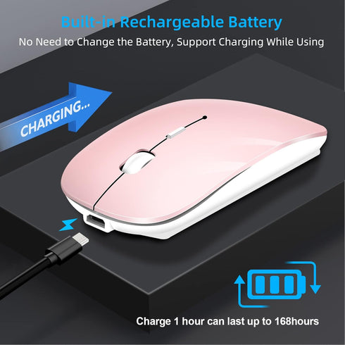 Wireless Mouse for Laptop, Bluetooth Mouse for MacBook Pro/Air/iPad/Chromebook, Rechargeable Dual Mode, Pink
