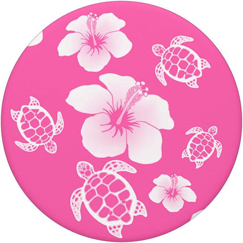 Pink and White Hawaiian Island Floral Turtles PopSockets PopGrip: Swappable Grip for Phones & Tablets