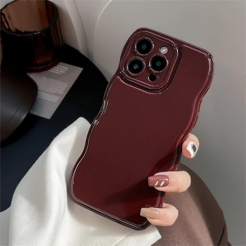 iPhone 13 Case, Simple Wave Design Wavy Frame Soft Silicone Aesthetic Phone Case, Wine Red
