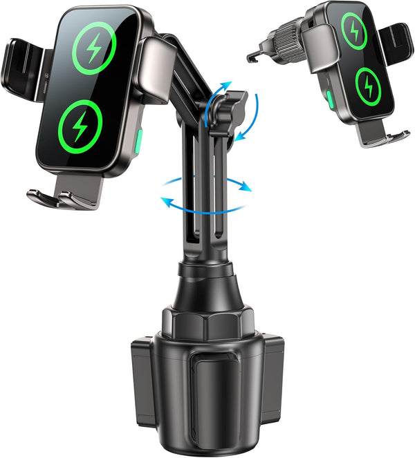 GuMosh Dual Coil 15W Cup Phone Holder Mount,Wireless Car Charger Auto-Clamping Fast Charging