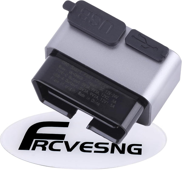 FRCVESNG Car OBD Power Adapter, OBD Male to Type-C USB Female Charger DC1224V