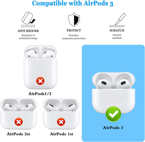RFUNGUANGO AirPods 3rd Generation Case Cover with Cleaner Kit, Powerful Drop Protection, Magnetic Lid for AirPod Gen 3