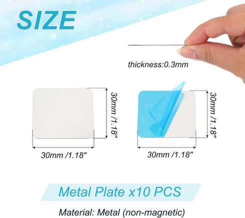 PATIKIL 30mmx30mm 10pcs Metal Plate for Phone Magnet, Square Adhesive Metal Plate Replacement Stickers for Magnetic Car
