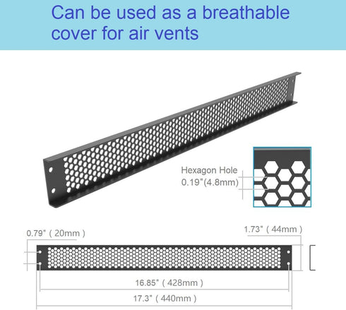 Jingchengmei 1U Hinged Perforated Blank Panel - Black Steel Rack Mount Spacer Panel for 19-Inch Network Cabinet