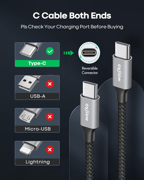 12FT USB C to USB C Cable (2-Pack), 60W PD Long Fast Charging Cord for iPhone 15/15 Pro/Samsung Galaxy S23