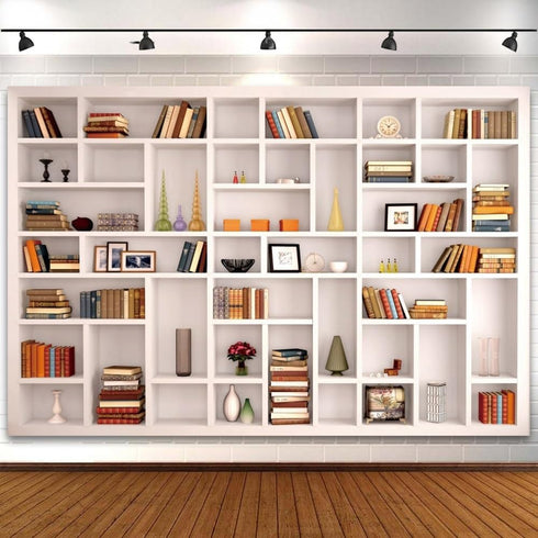 Heevnttiy 7x5ft White Bookshelf Backdrop Modern Office Zoom Video Conference Photography Background Bookcase