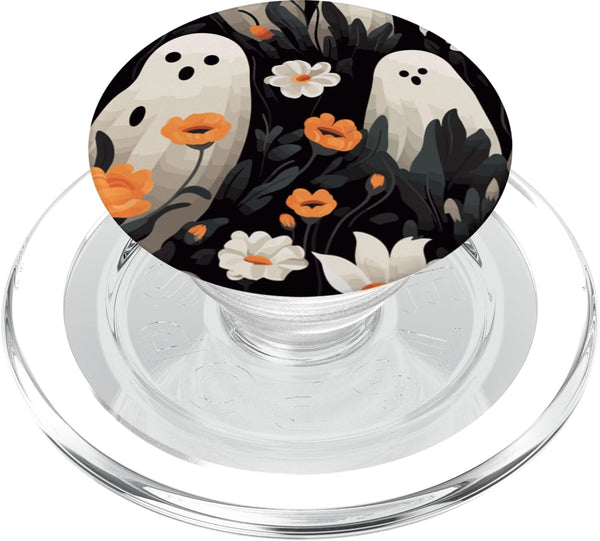 PopSockets PopGrip for MagSafe, Cute Funny Halloween Spooky Ghost in Floral Pattern