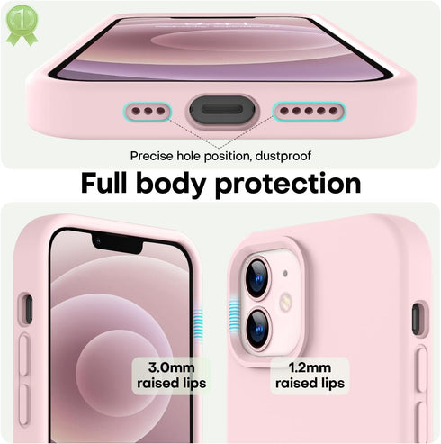 LOVE 3000 Chalk Pink iPhone 12/iPhone 12 Pro Case, Shockproof Silicone with Soft Anti-Scratch Microfiber Lining, 6.1"