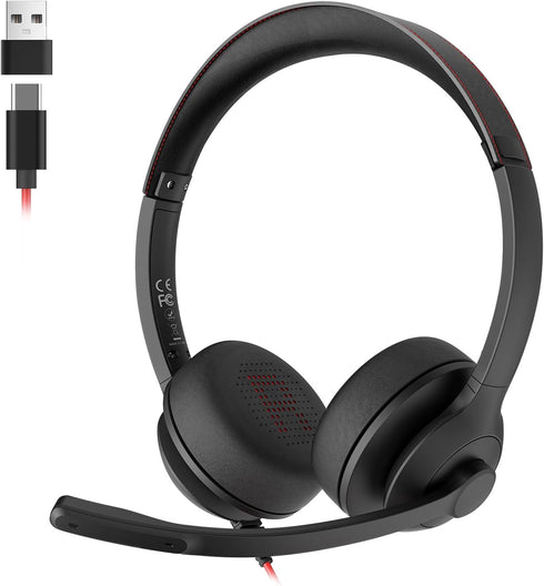 USB Headset with Microphone for PC/Laptop, Wired Headphones with Noise Cancelling Mic,
