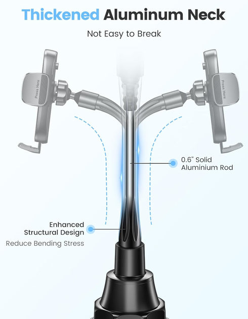 Zewwen 360 16 Max/15/14/13/12/11, S25/S24/S23/S22, 4-7 Car Phone Holder, Dual Rotate Gooseneck Cup Holder Phone Mount