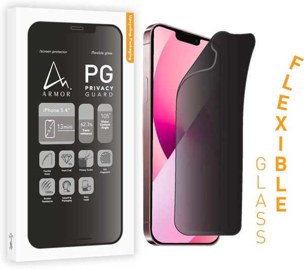 ARMOR Flexible Glass Screen Protector for iPhone 13 Mini, Privacy Guard with 9H Hardness