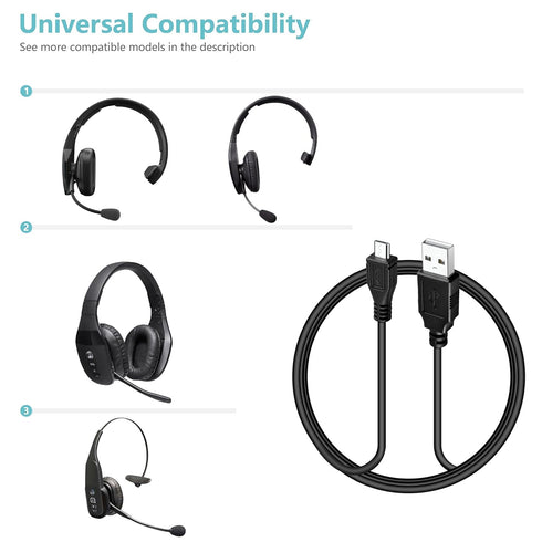 SLLEA Micro USB Data/Charging Cable for VXI B350-XT Blue Parrot Noise Canceling Bluetooth Headset