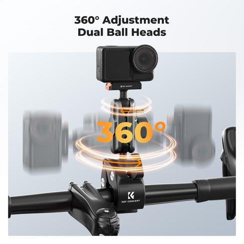 K&F CONCEPT 360 5 Pro/4/3 Super Clamp Camera Mount with Dual Ball Head, Bike/Motorcycle Handlebar Tube Mount Quick