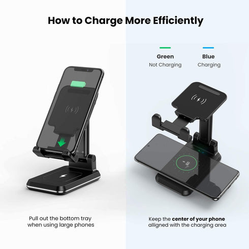 2 in 1 Wireless Charger, Dual Wireless Charging Desk Phone Stand, 10W Qi Fast-Charging Foldable Tablet Stand for iPhone