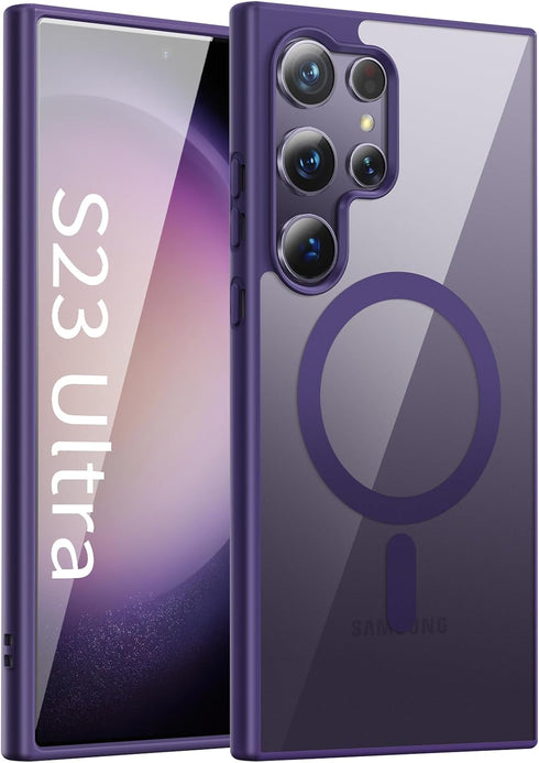 Samsung Galaxy S23 Ultra Case, Magnetic Cover with Soft Frosted Frame & Hard Clear Back, Shockproof Protection (Purple)