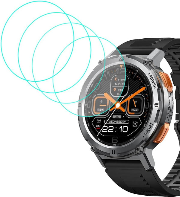 Tempered Glass Screen Protector for KOSPET TANK T2, AMAZTIM T2 1.43” Rugged Round Smart Watch (4pcs, 9H)