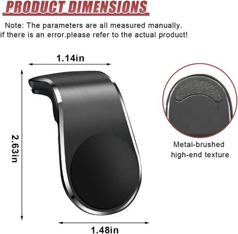 YoRise 360 Magnetic Car Phone Holder, L Type Rotatable Adjustable Car Air Vent Cellphone Mount, No-Hand Clip-On