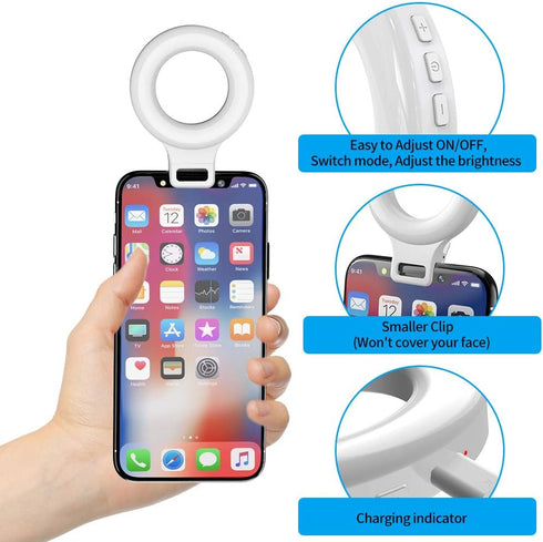 Generic 60 LEDs,3 5 Selfie Ring Light,Rechargeable Portable Clip-on Selfie Fill Light with Models & Level Brightness