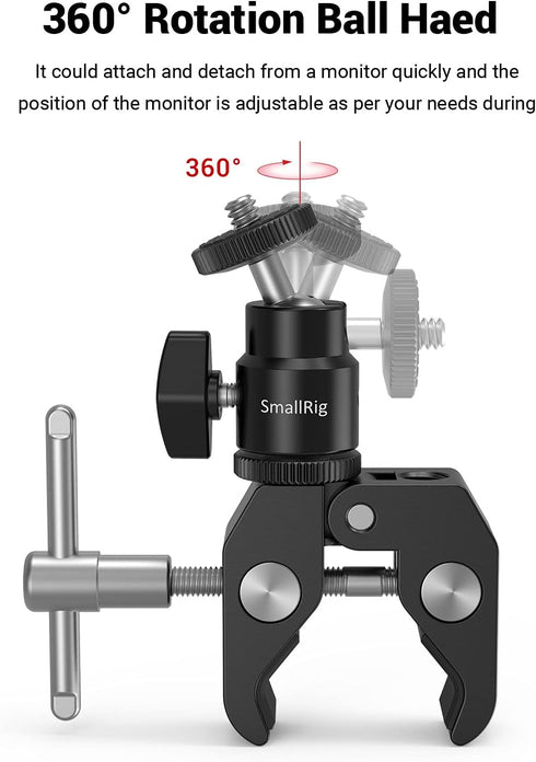 SmallRig Super Clamp Mount with Mini Ball Head, Hot Shoe Adapter for LCD Field Monitor