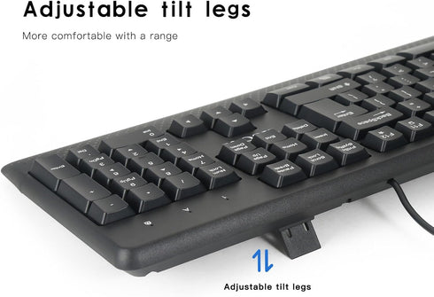 Wired Keyboard and Mouse Combo, 104 Keys Full-Size Ergonomic Computer Keyboard with Palm Rest, USB Plug-and-Play, Black