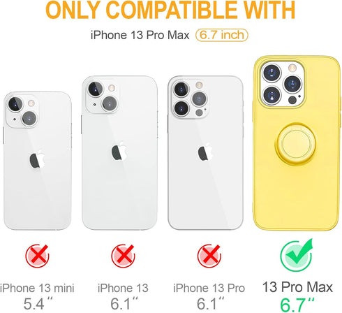 Hython iPhone 13 Pro Max Case with 360° Rotatable Ring Holder, Shockproof Rubber Protective Cover for Women, Yellow