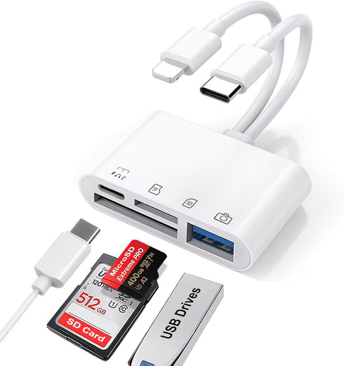 Ceotsak SD Card Reader for iPhone/iPad/Android, USB C & Lightening to SD/MicroSD Card