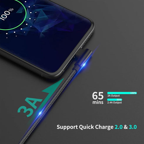 3 Pack 1ft Right Angle USB C Cable - Fast Charging 90 Degree USB A to Type C, Compatible with Samsung Galaxy & Google