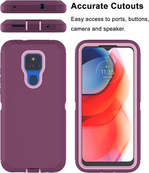 Heavy Duty Armor Case for Moto G Play, Rugged Drop Protection, Shockproof Hard Plastic Cover, Pinkish Purple