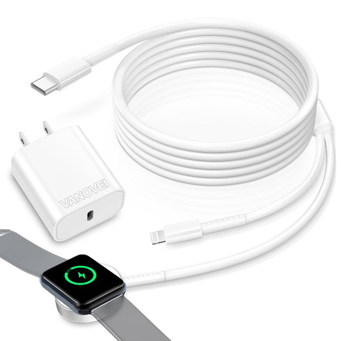 2 in 1 Charger Cable for Apple Watch and iPhone with USB C Block Wall Charger - Compatible with iPhone 14 13 12/Pad