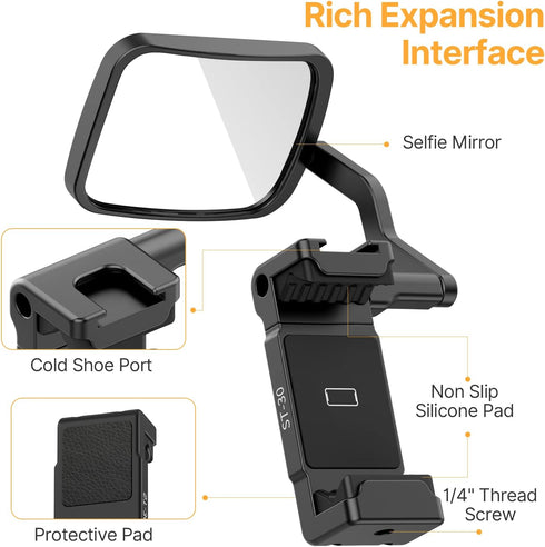 ULANZI Smartphone Selfie Mirror Phone Holder Clip Mount for iPhone 16 15 14 13 12 Pro Max Mini, Vlogging Accessories