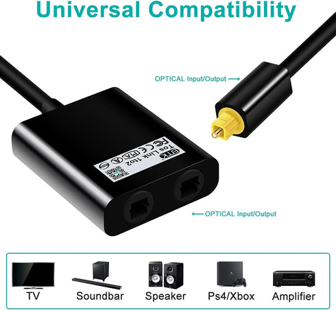EMK 1x2 1 2 Optical Splitter - In Out Digital Audio Splitter - Compatible With Home Theater, Sound Bar, TV, Blu-ray
