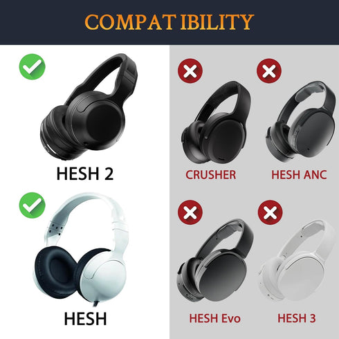 SOULWIT Cooling-Gel Earpads Replacement for Skullcandy Hesh & Hesh 2 Wireless Over-Ear Headphones, Noise Isolation Foam