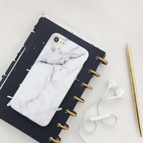 iPhone 8 Case, iPhone 7 Case, iPhone SE Case, Slim Fit Soft TPU Full-Body Protective Cover, White Grey Marble
