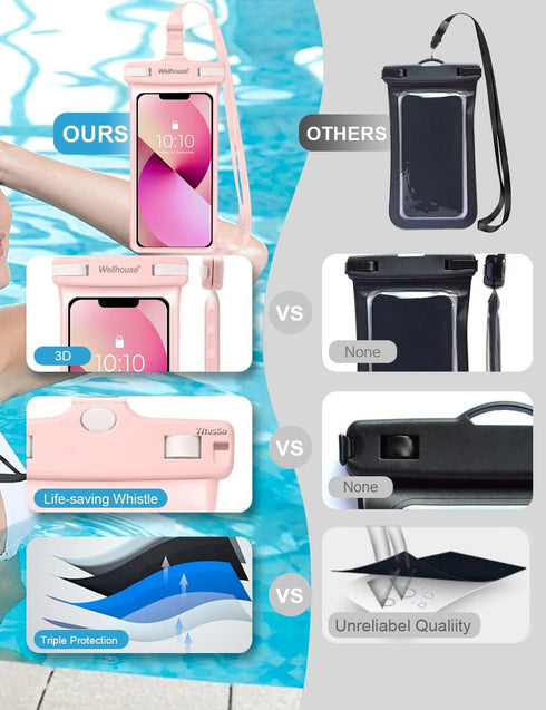 wellhouse Waterproof Phone Pouch for iPhone 15 14 13 12 Pro Max, IPX8 Cellphone Dry Bag, Pink