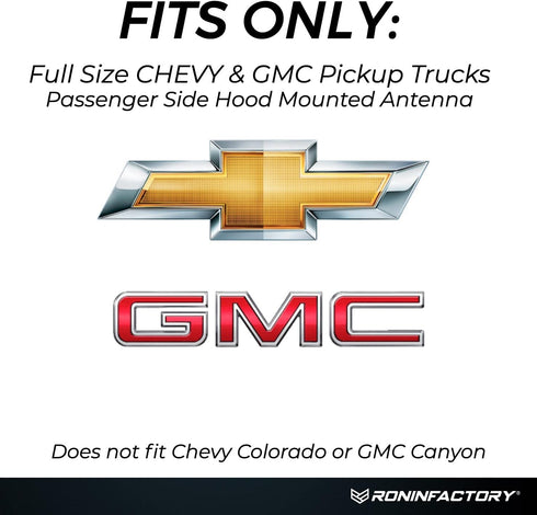 RONIN FACTORY Bullet Antenna for Chevy Silverado & GMC Sierra Trucks - 50 Cal Anti Theft Short Replacement Carwash Safe