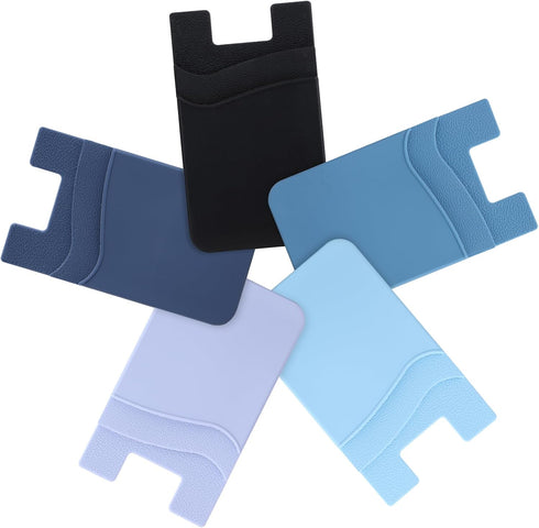 Phone Wallet Stick on, 5Pack Phone Card Holder for Back of Phone Case, Silicone Sticky Credit Card Holder for Cell
