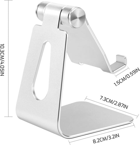Aluminum Alloy Cell Phone Stand,Adjustable Tabletop Metal Phone Holder,Desktop Phone Dock Holder,Smartphone Cradle,Silver