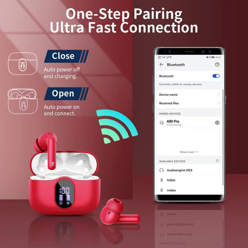 Wireless Earbuds Bluetooth 5.3 Headphones, Bass Stereo Ear Buds with Noise Cancelling Mic, LED Display, in Ear