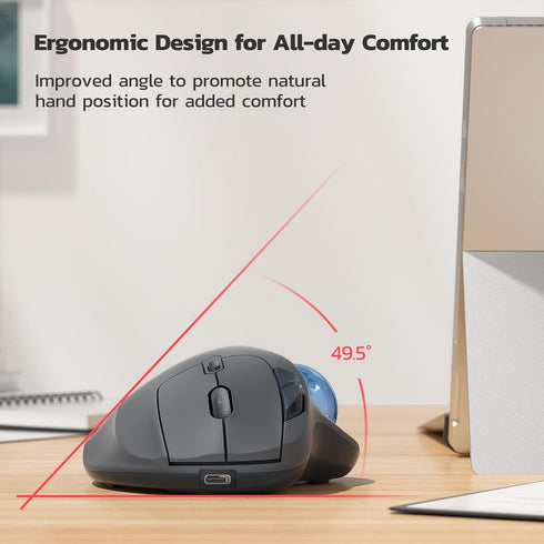 Nulea Wireless Trackball Mouse, Ergonomic Rechargeable, Easy Thumb Control, 3 Device Connection, Compatible with PC,