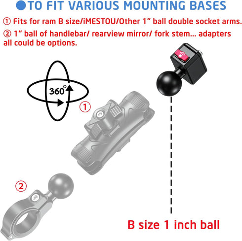 iMESTOU Sports Camera Riding Mount with 1/4 Screw for Insta 360 Action Camera, 1" Ball Head