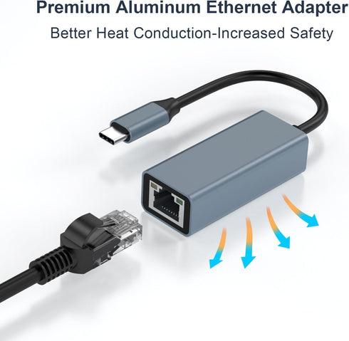 USB C to Ethernet Adapter, Driver Free RJ45 to USB C, 100Mbps Type-C Ethernet LAN Network Adapter for MacBook Pro/Air,