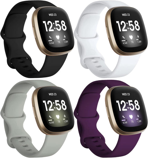 Dirrelo 4 Pack Soft TPU Sport Bands Compatible with Fitbit Versa 3 / Sense, Colorful Replacement Wristband for Men