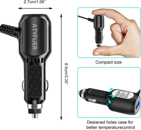 Dash Cam Charger Cable, 11.5FT Mini USB for 12V-24V Cars & Trucks, 3-in-1 Charging for Dash Cam, GPS Navigator, Mobile