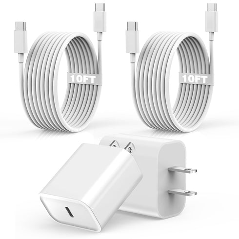Fast Charger for iPhone 15, Type C USB C Wall Charger Block Adapter with 10FT USB C to C Charging Cable