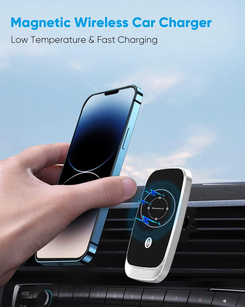 Powerlot 15W Magnetic Car Charger Mount with Strong Suction & 360° Rotation for iPhone 15 Pro Max/15/14/13/12 Magsafe
